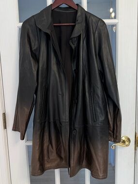 VERICCI Women's Black Brown Ombre Genuine Lambskin Leather Long Coat Size M